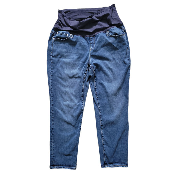 GAP Maternity Best Girlfriend Soft Wear Full Panel Dark Wash Crop Jeans Sz 34R - Picture 2 of 8